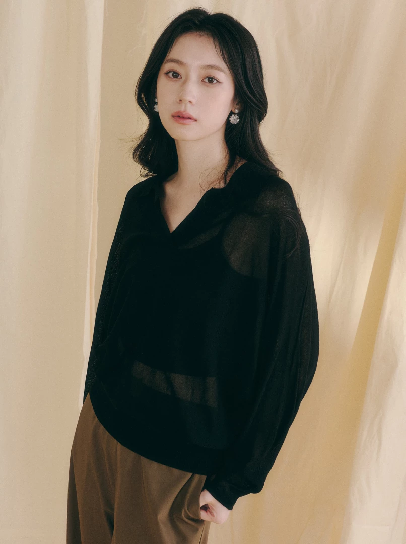 POLO領亞麻長袖衫