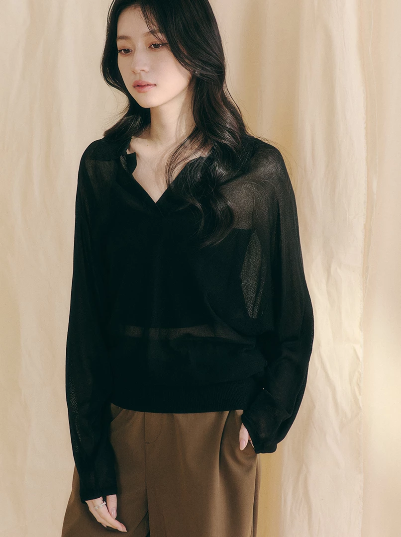 POLO領亞麻長袖衫