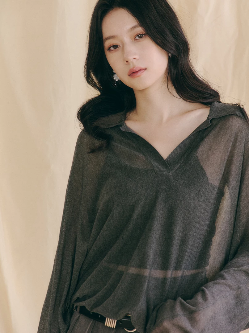 POLO領亞麻長袖衫