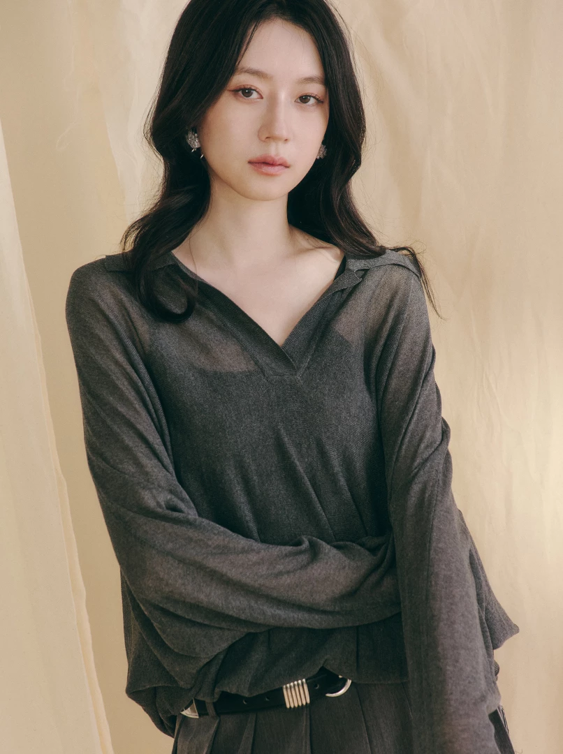 POLO領亞麻長袖衫
