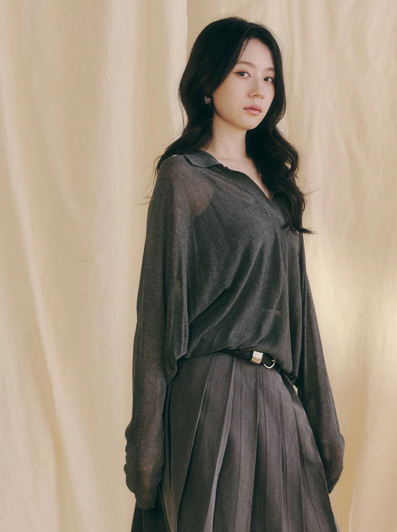 POLO領亞麻長袖衫