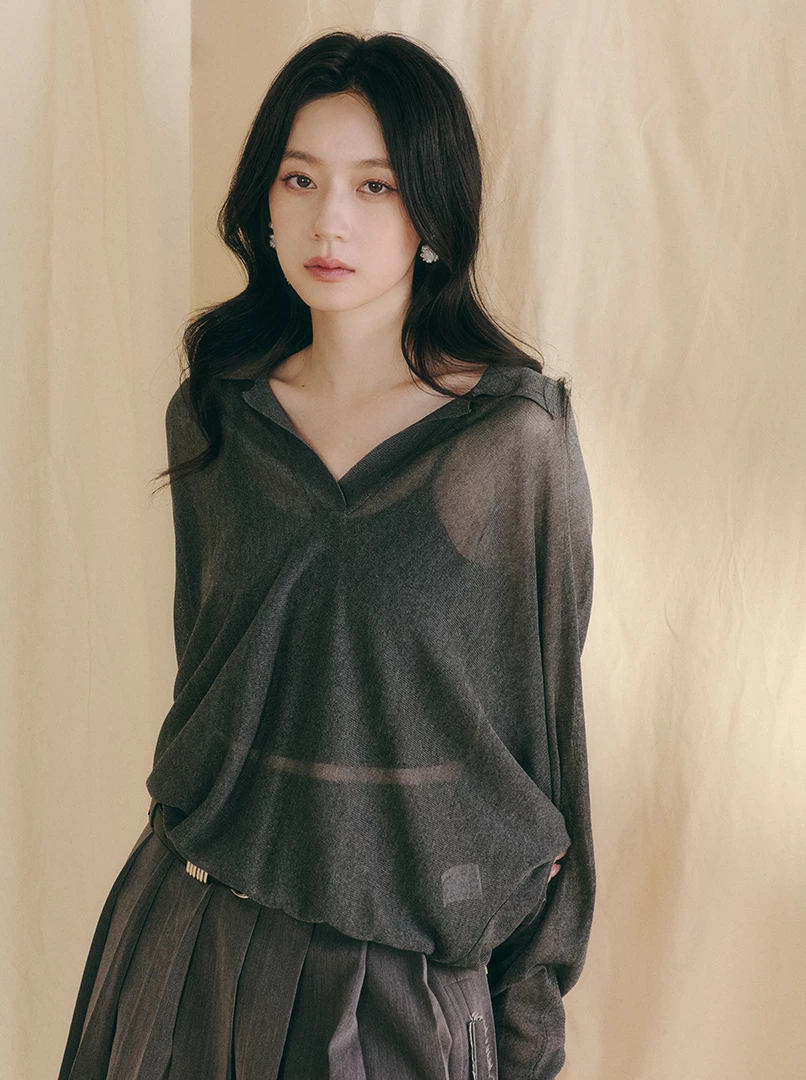 POLO領亞麻長袖衫