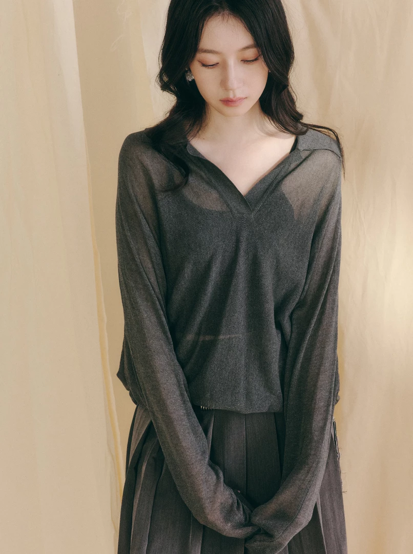POLO領亞麻長袖衫