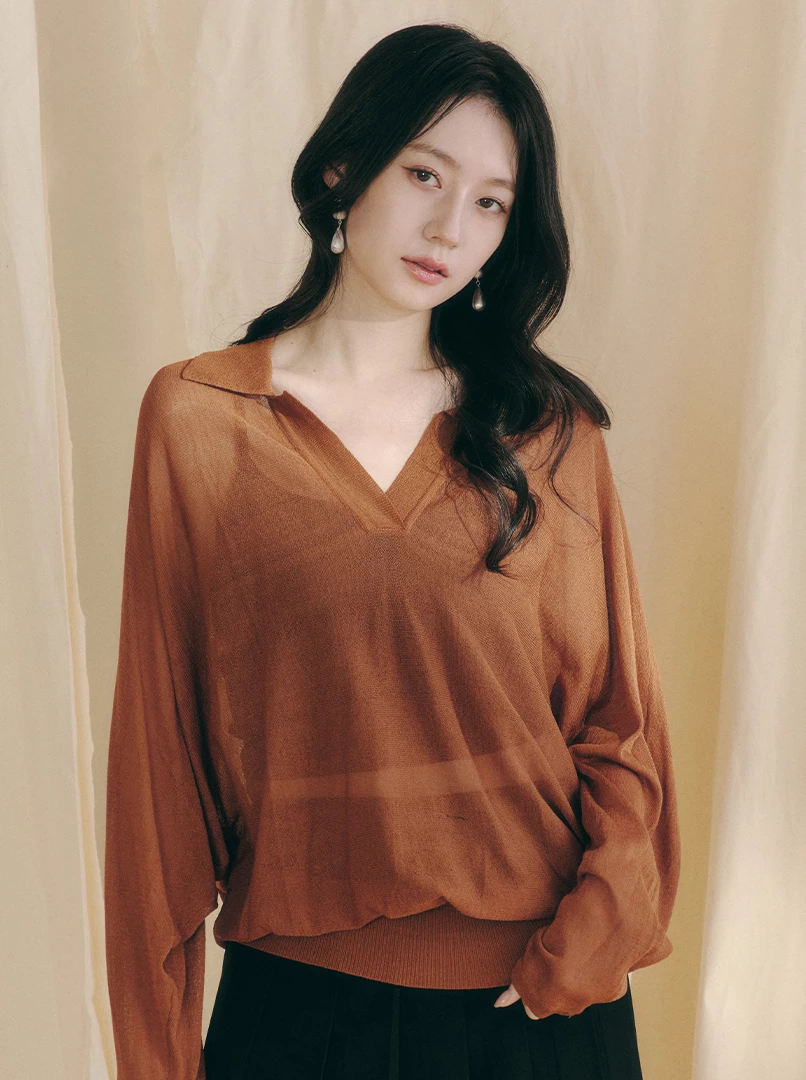 POLO領亞麻長袖衫