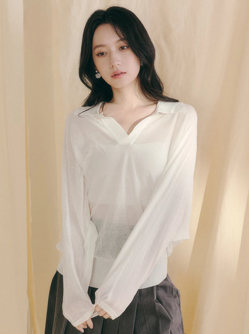 POLO領亞麻長袖衫