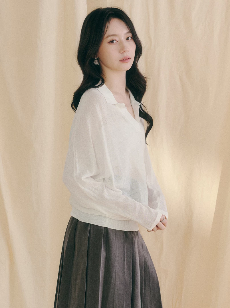 POLO領亞麻長袖衫