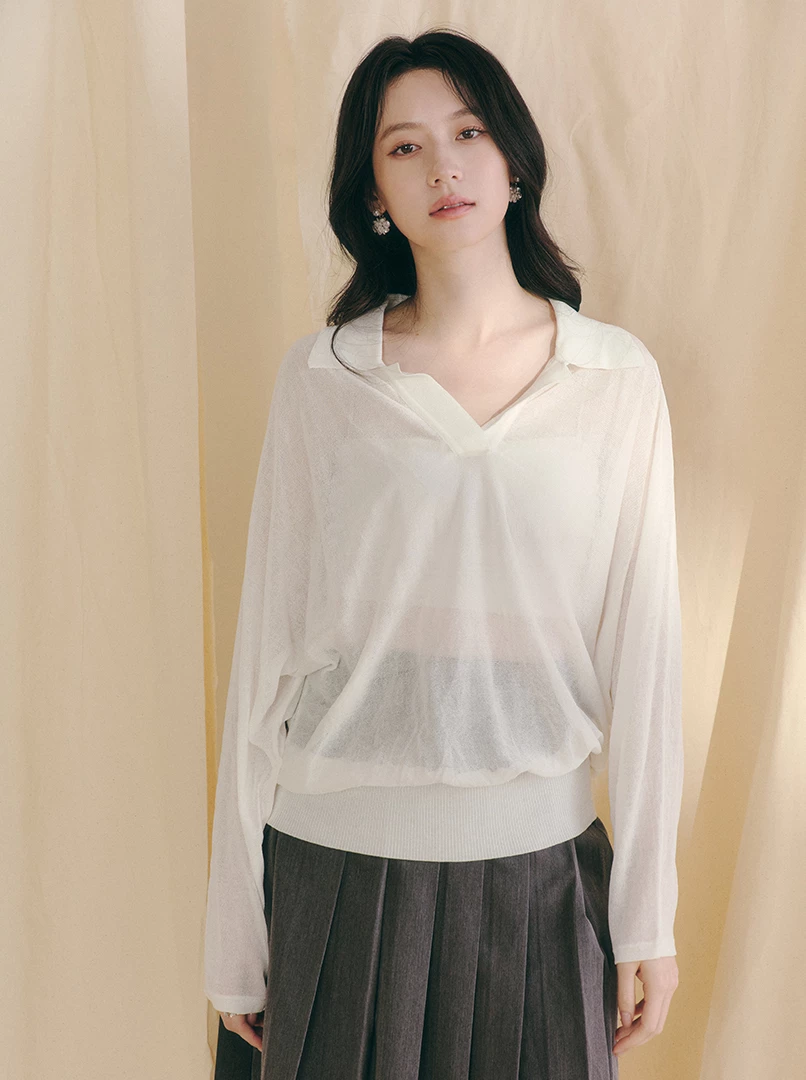 POLO領亞麻長袖衫