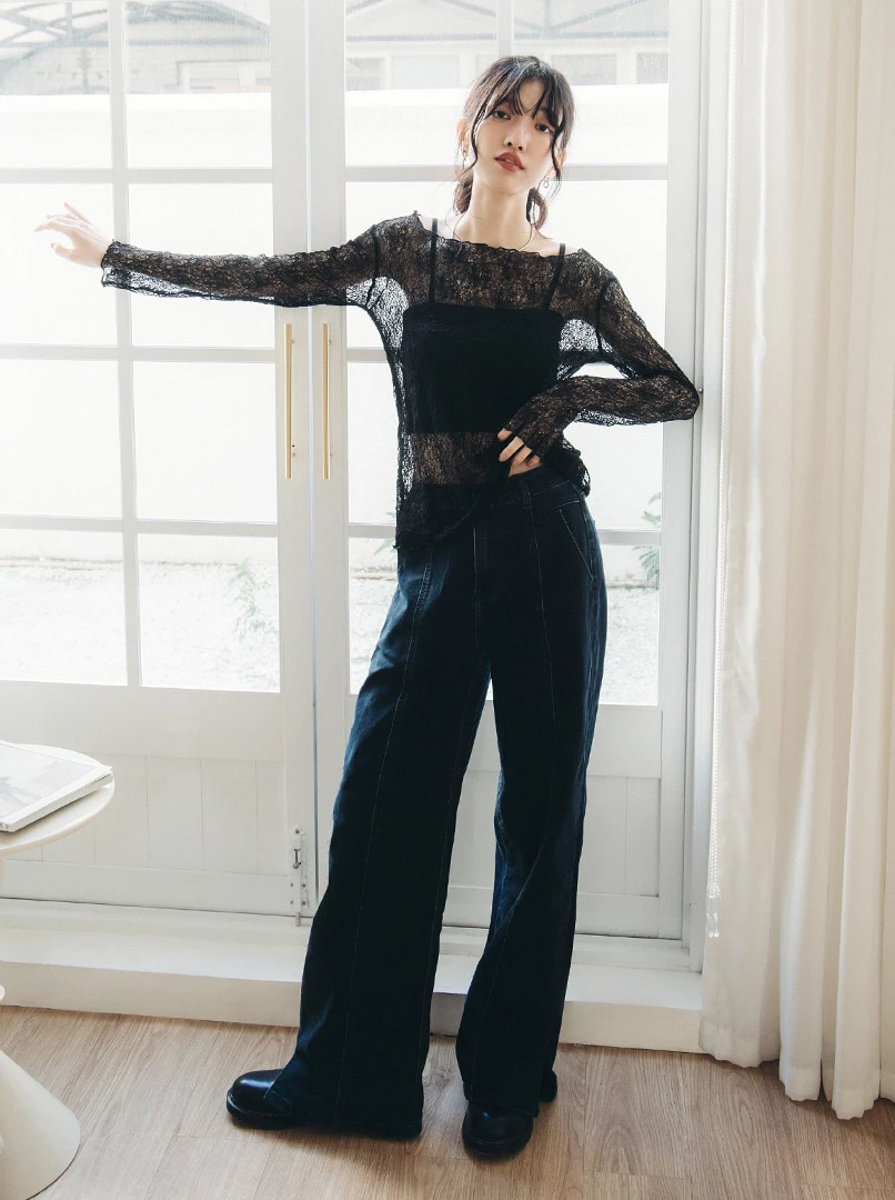 剪接俐落修身牛仔褲/常規款