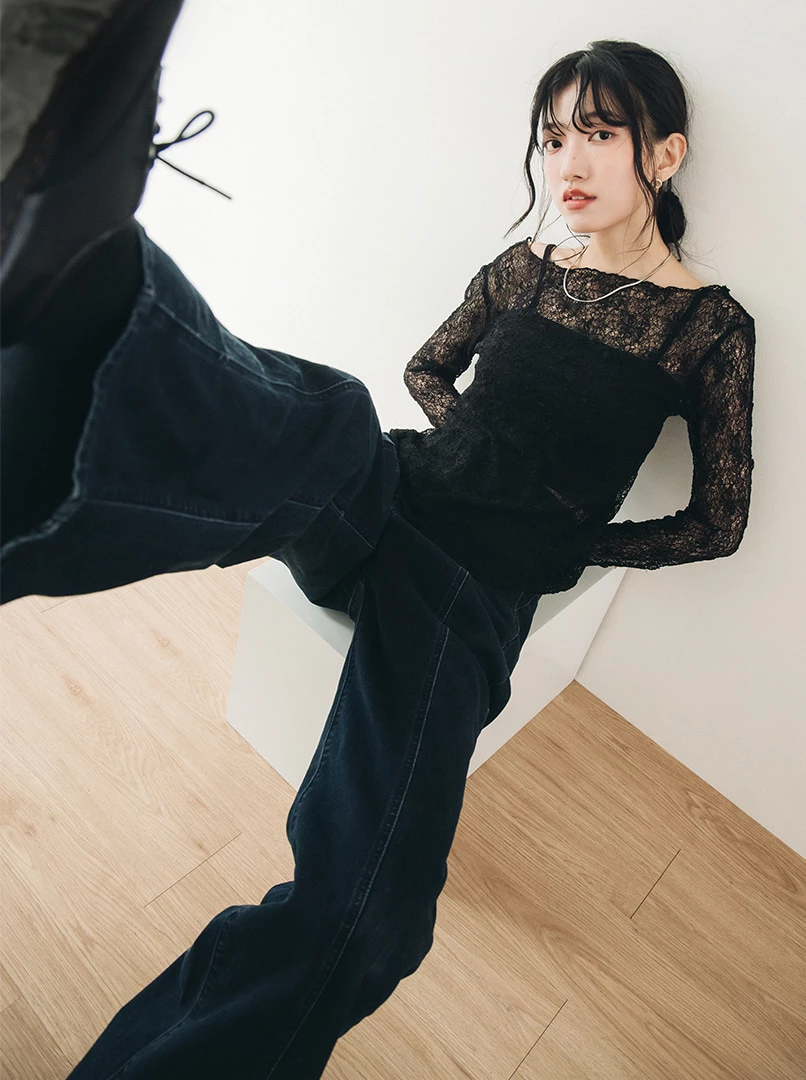 剪接俐落修身牛仔褲/常規款