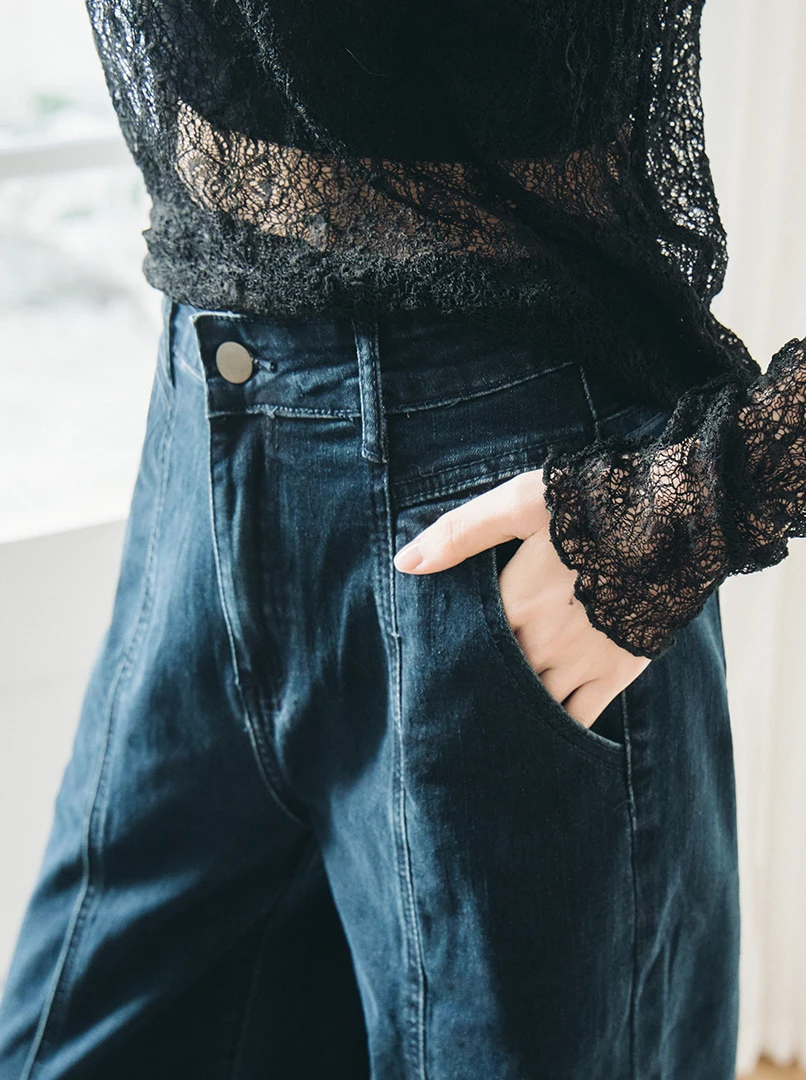 剪接俐落修身牛仔褲/常規款