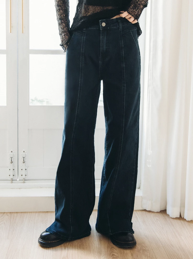 剪接俐落修身牛仔褲(短)