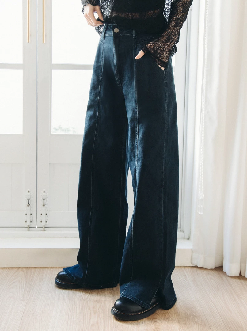 剪接俐落修身牛仔褲(短)