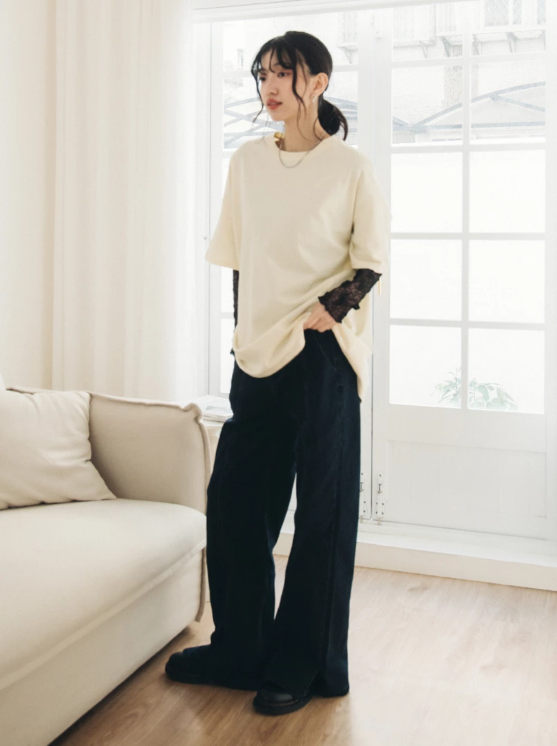 剪接俐落修身牛仔褲(短)