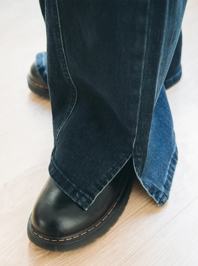 剪接俐落修身牛仔褲(短)