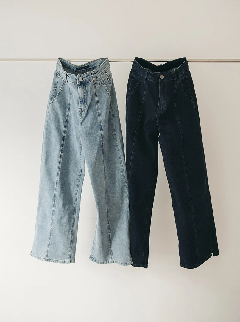 剪接俐落修身牛仔褲(短)