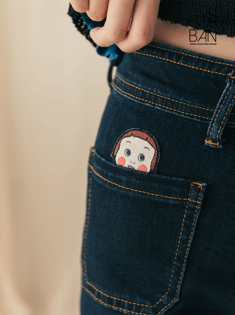 蘋果妹刺繡牛仔褲'