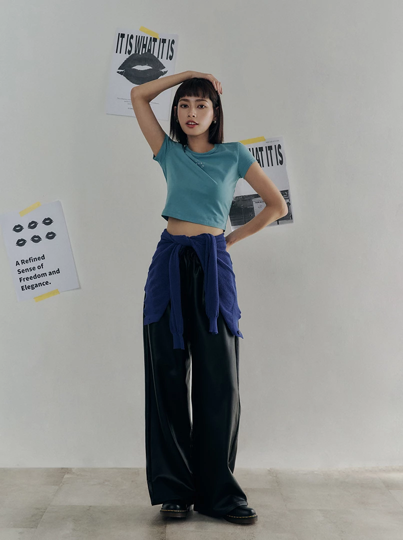 黑土聯名抽繩皮長褲