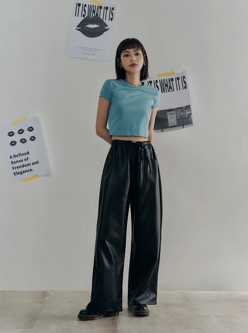 黑土聯名抽繩皮長褲
