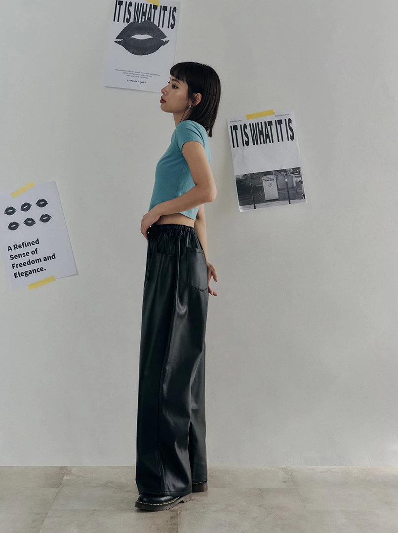 黑土聯名抽繩皮長褲