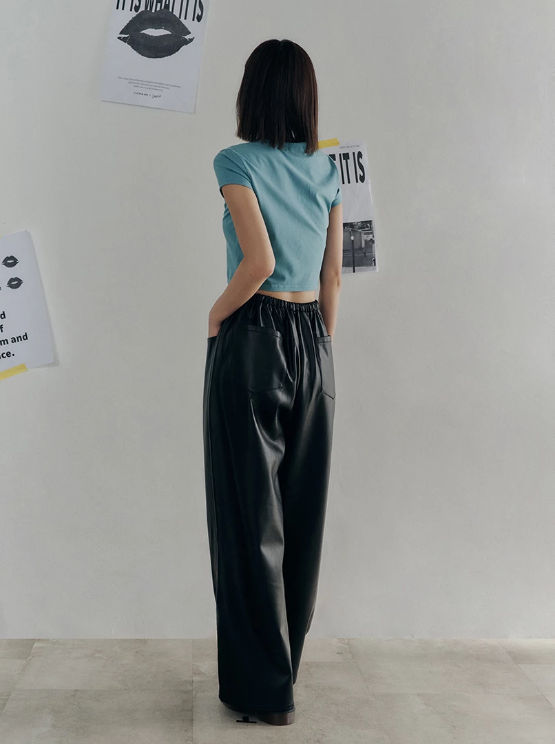 黑土聯名抽繩皮長褲