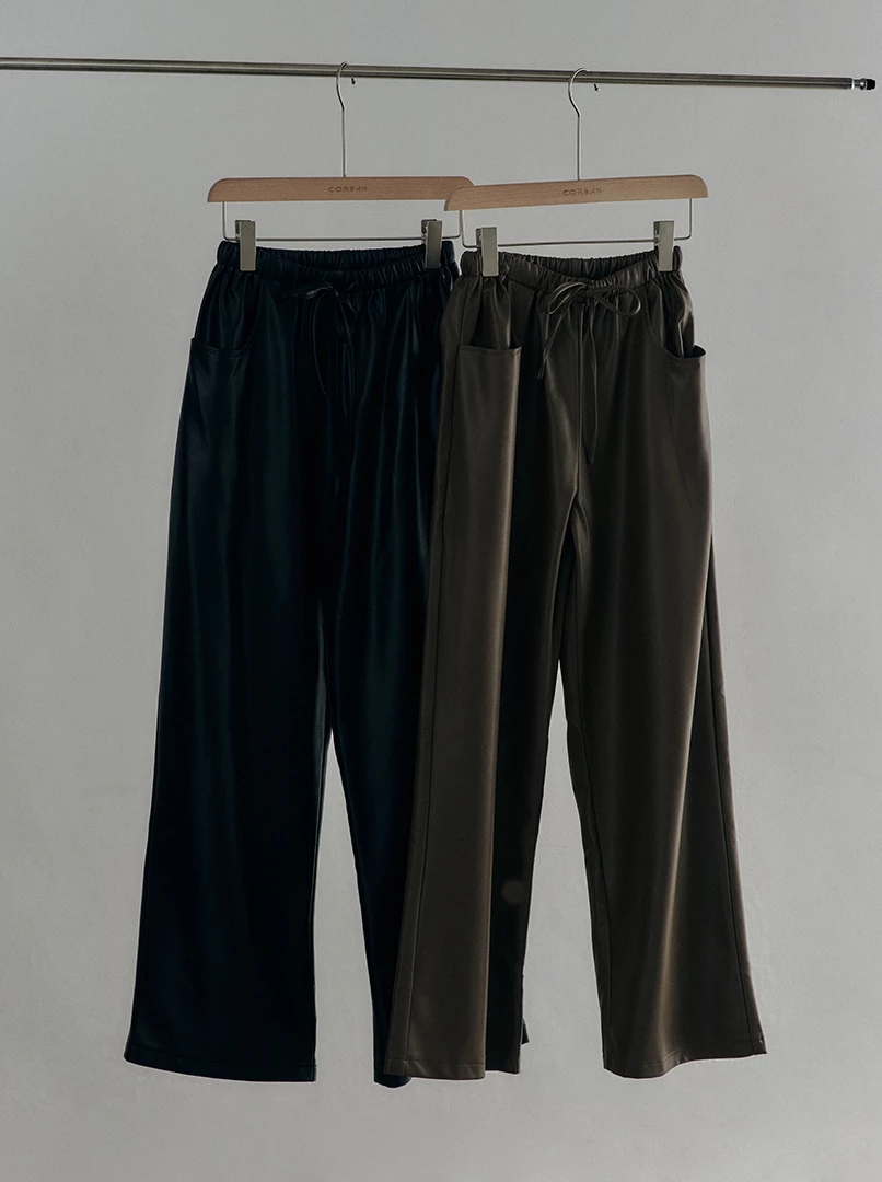 黑土聯名抽繩皮長褲