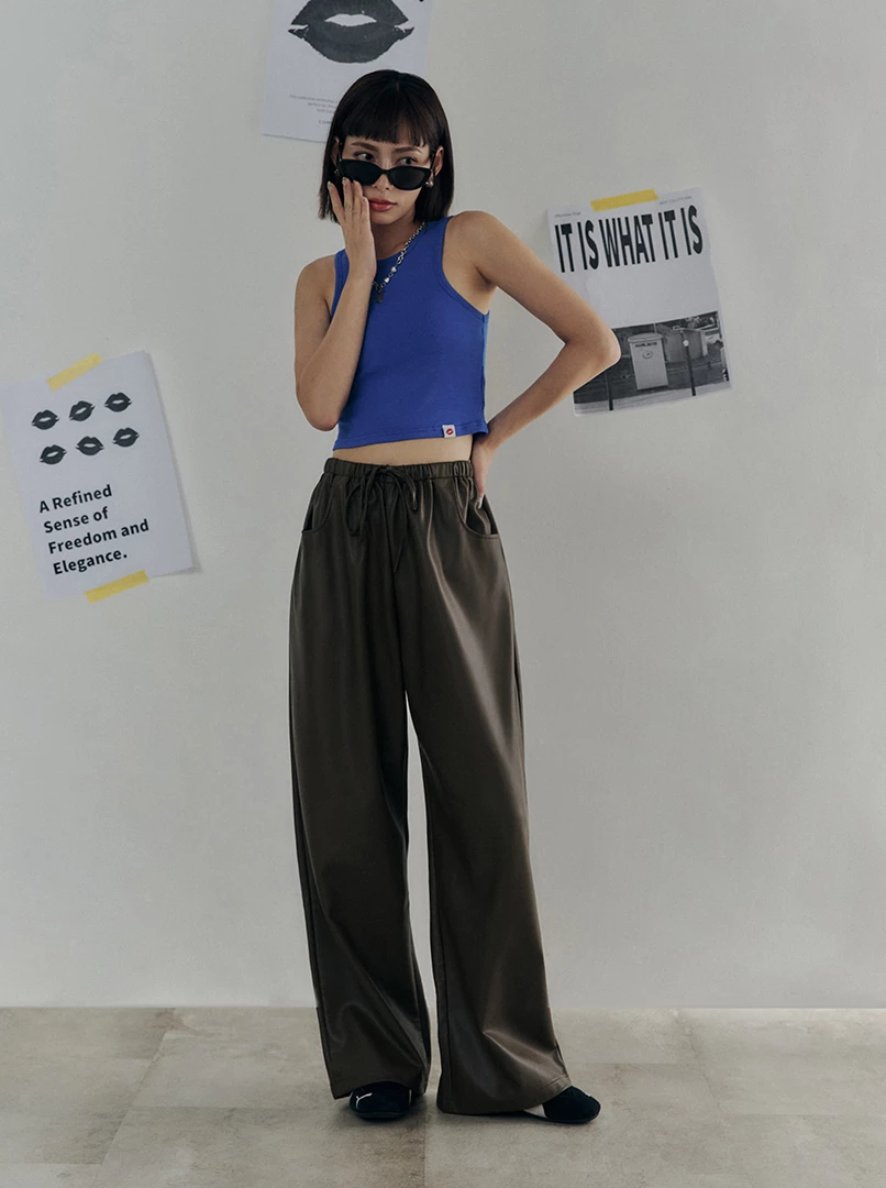 黑土聯名抽繩皮長褲