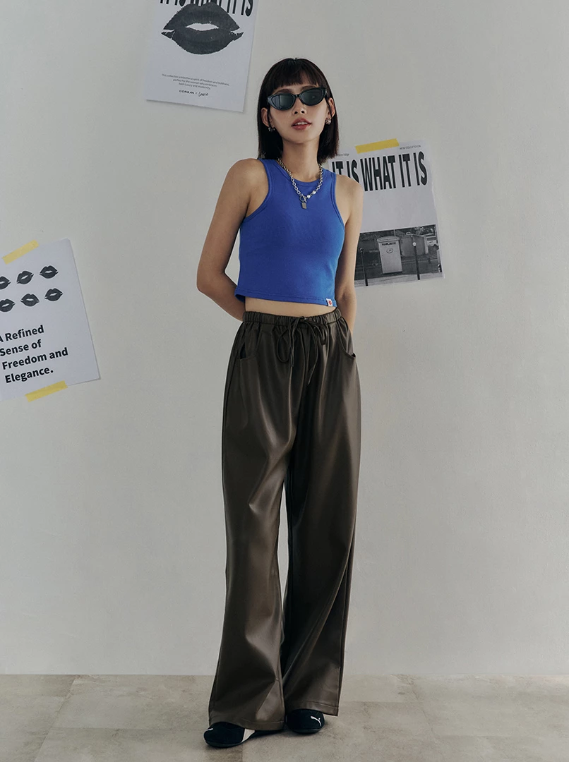 黑土聯名抽繩皮長褲