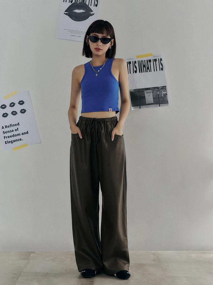 黑土聯名抽繩皮長褲