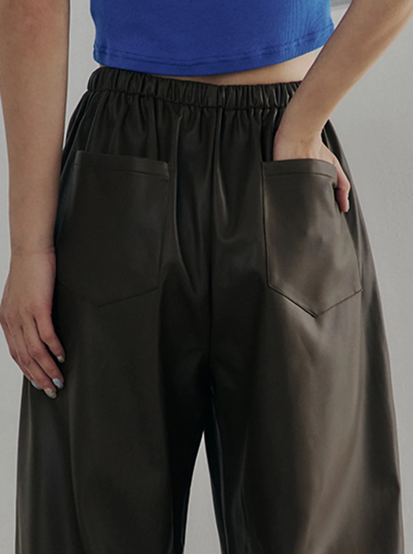 黑土聯名抽繩皮長褲