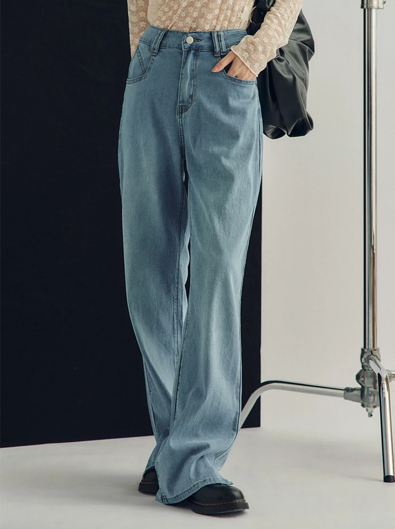 涼感落地牛仔褲