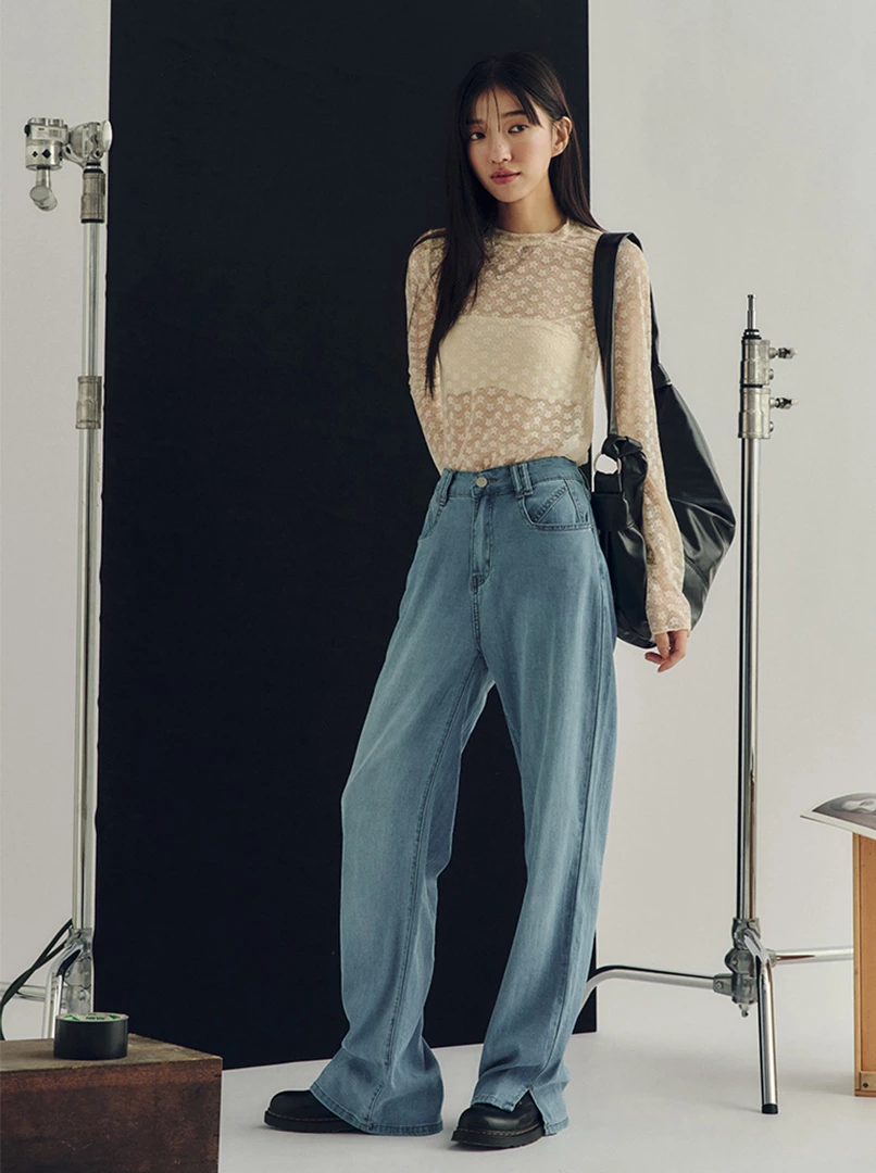 涼感落地牛仔褲