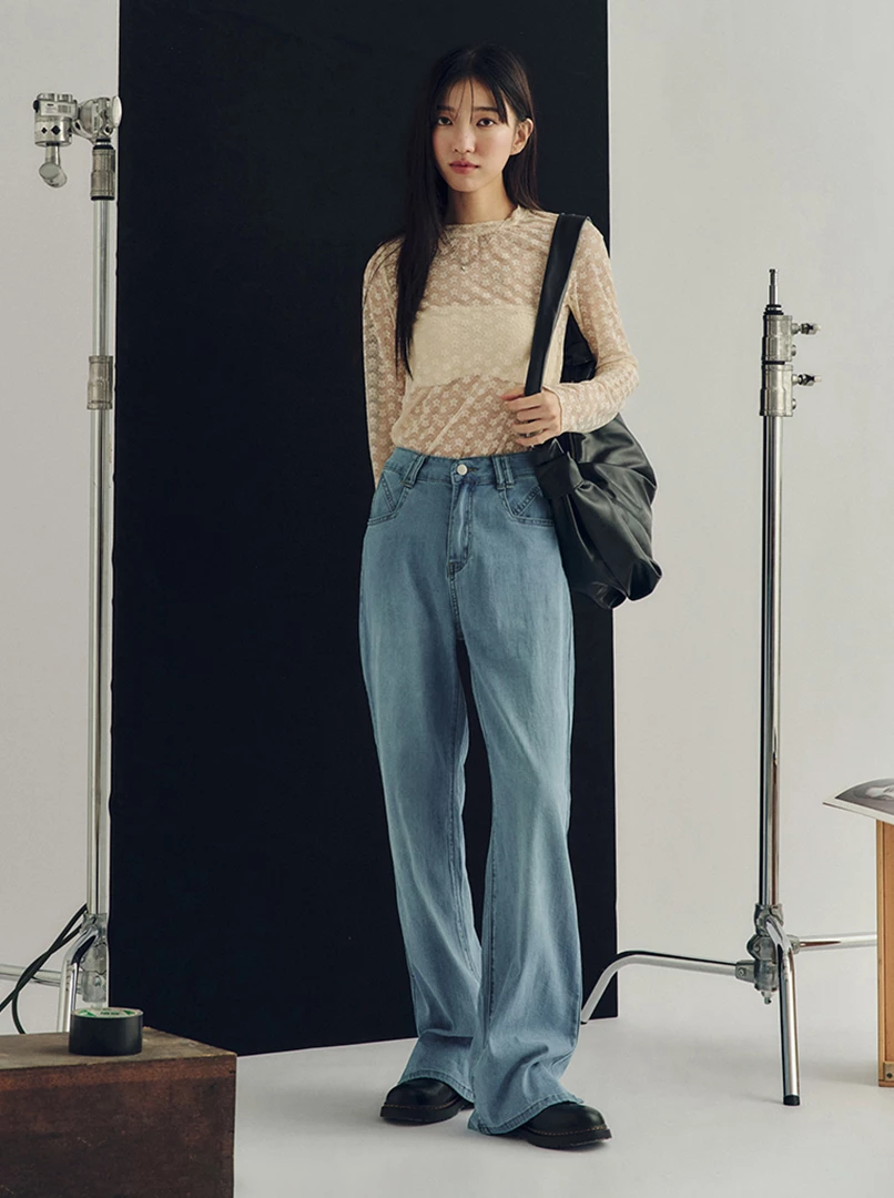 涼感落地牛仔褲