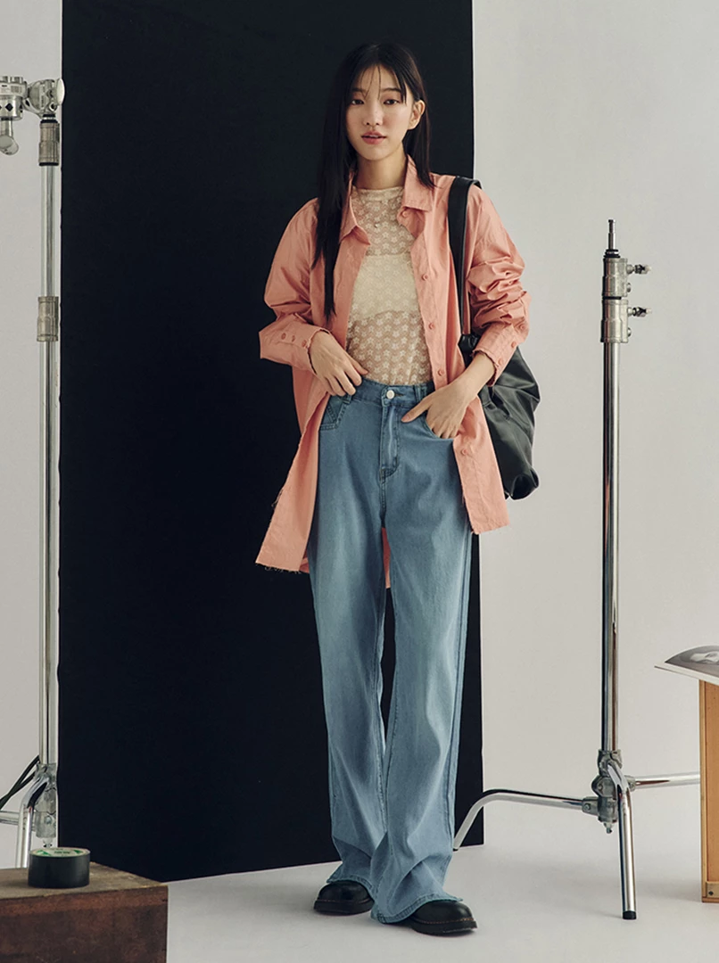 涼感落地牛仔褲