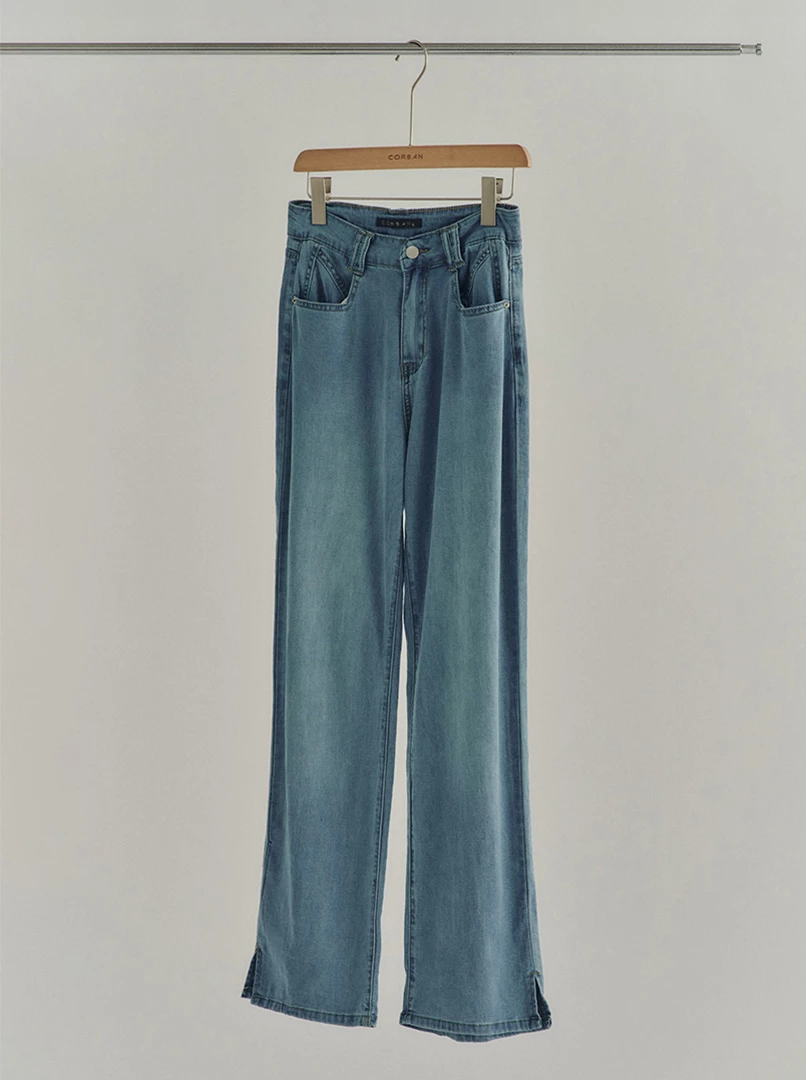 涼感落地牛仔褲