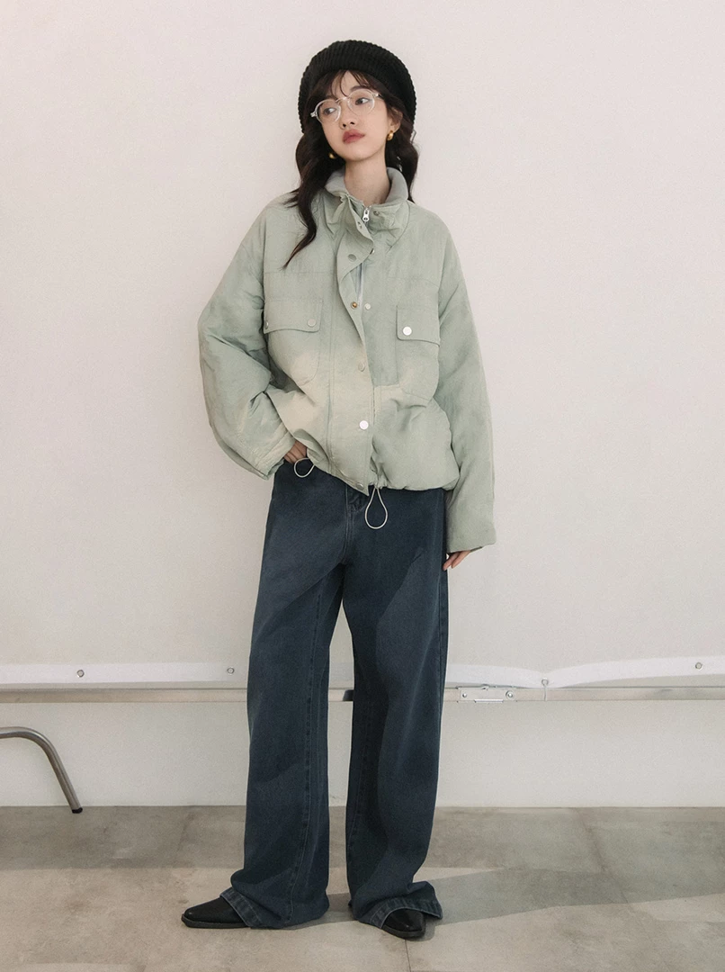 水彩灰牛仔落地褲