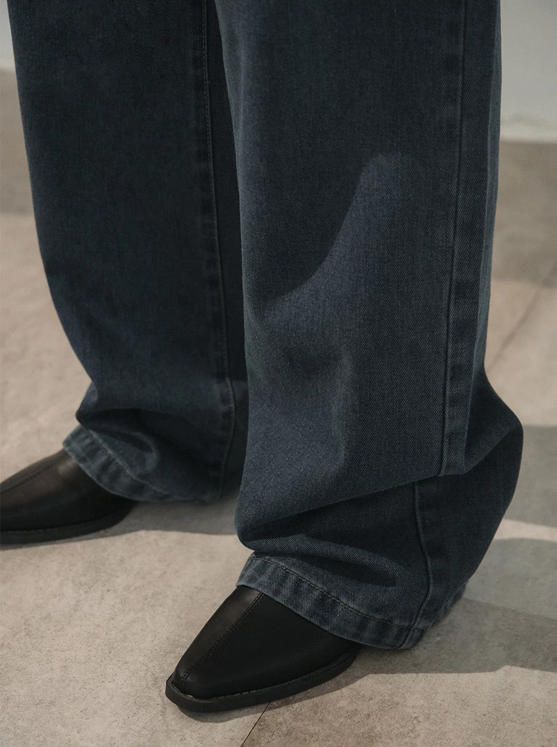 水彩灰牛仔落地褲