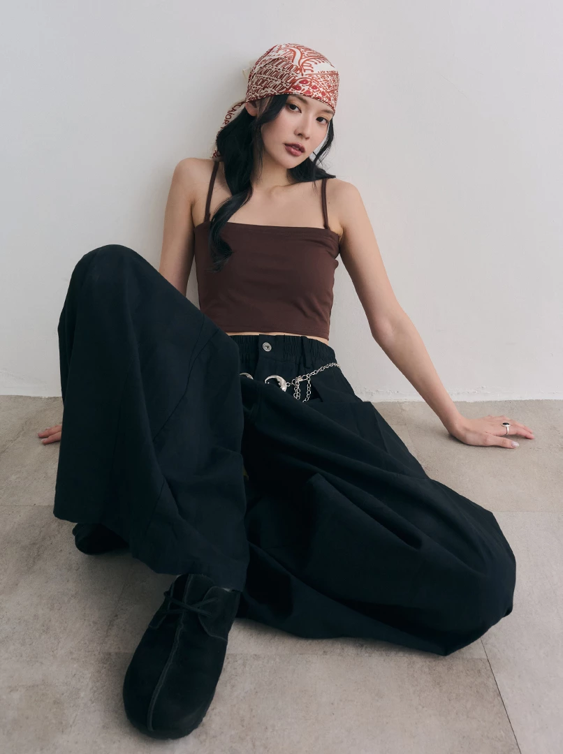 自訂工裝挺版闊腿長褲