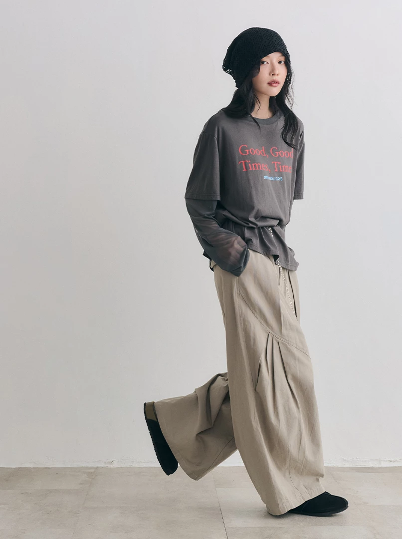 自訂工裝挺版闊腿長褲