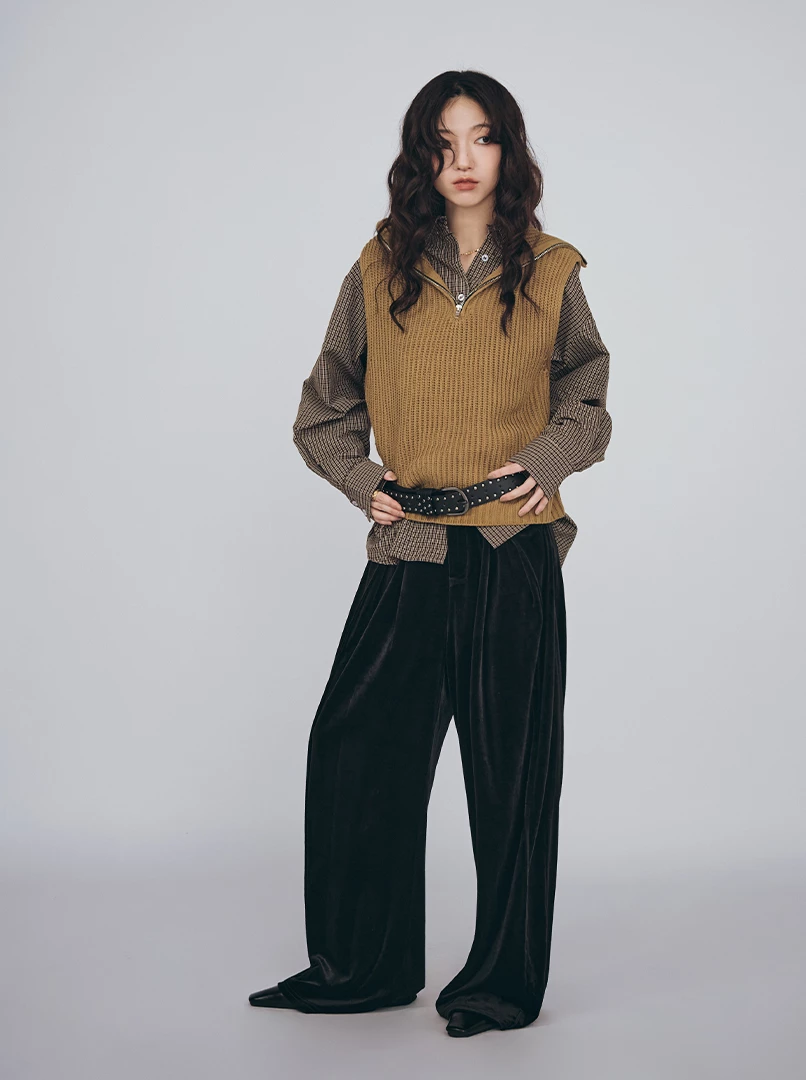 光澤絨面質感長褲