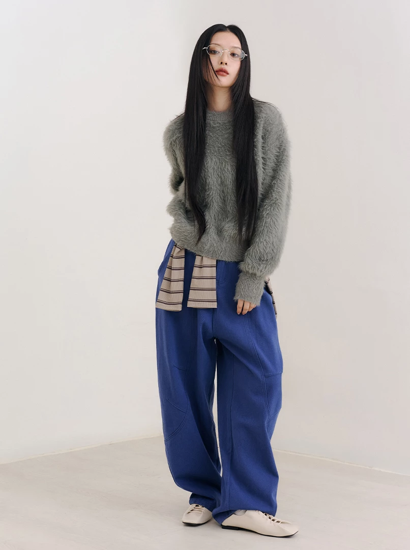 弧線剪裁挺板工裝褲