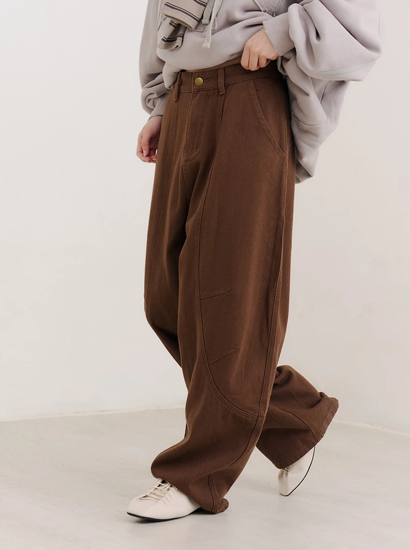 弧線剪裁挺板工裝褲