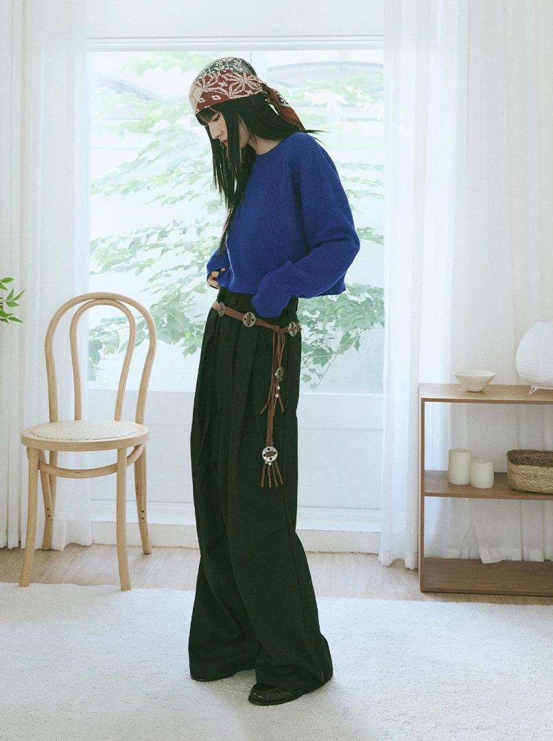 綁帶褶皺挺版西裝褲