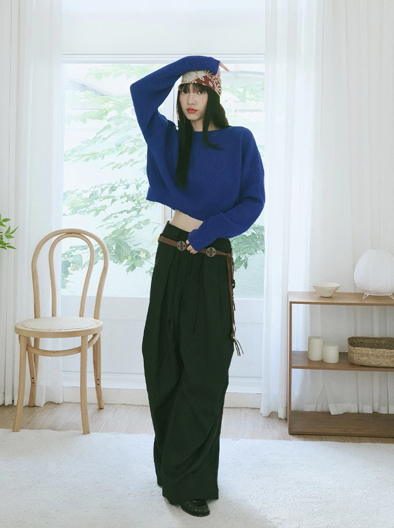 綁帶褶皺挺版西裝褲