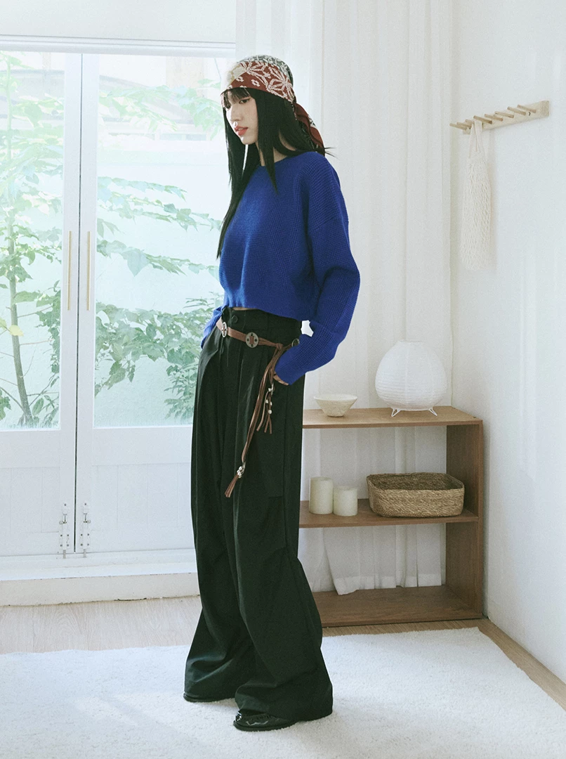 綁帶褶皺挺版西裝褲