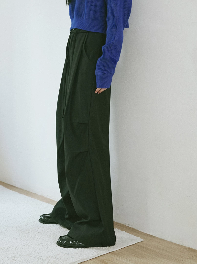 綁帶褶皺挺版西裝褲