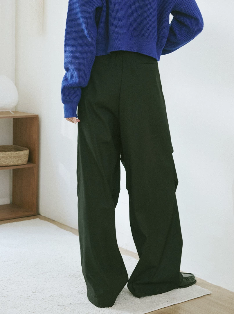 綁帶褶皺挺版西裝褲