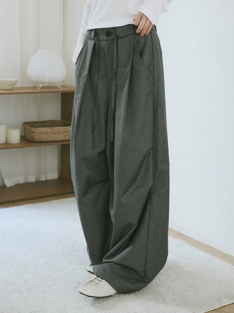 綁帶褶皺挺版西裝褲