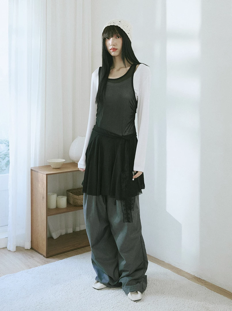 綁帶褶皺挺版西裝褲