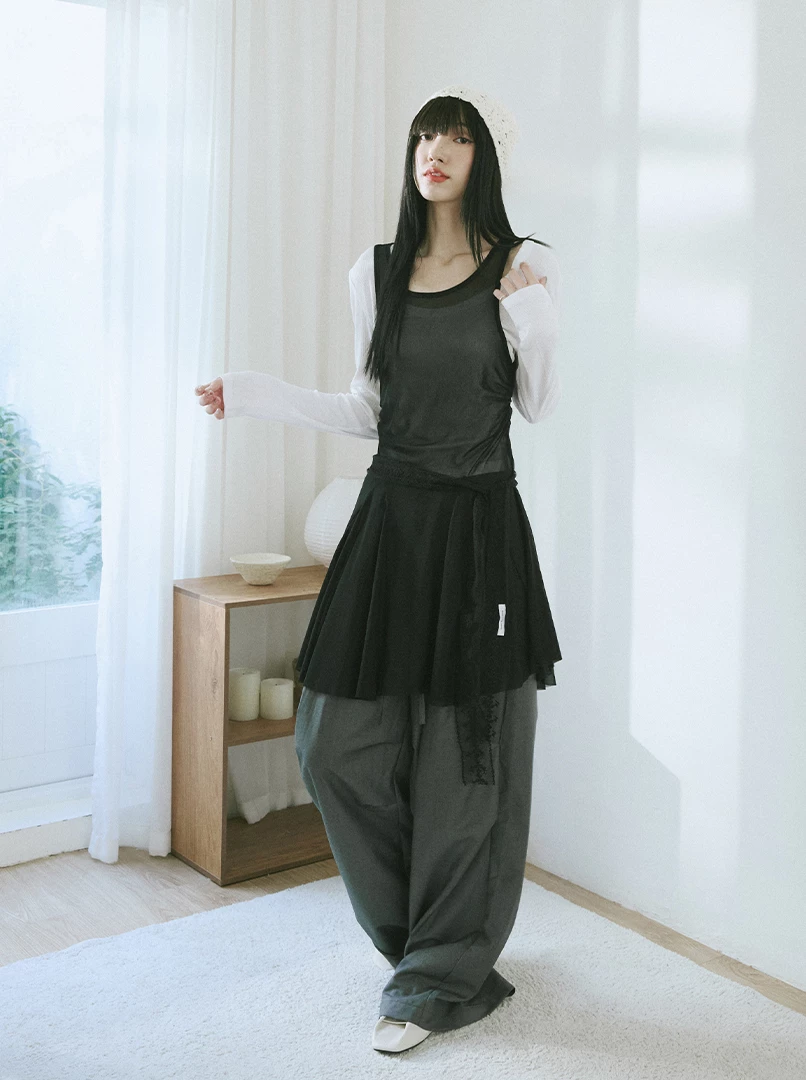 綁帶褶皺挺版西裝褲