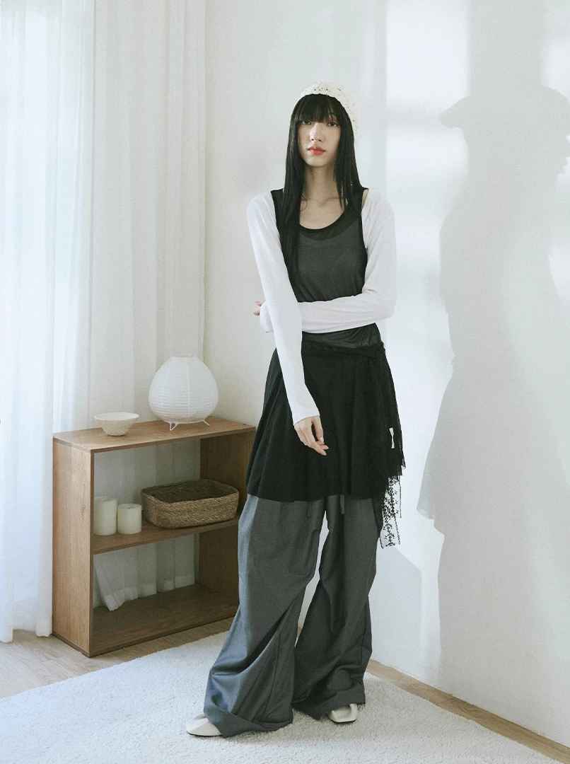 綁帶褶皺挺版西裝褲